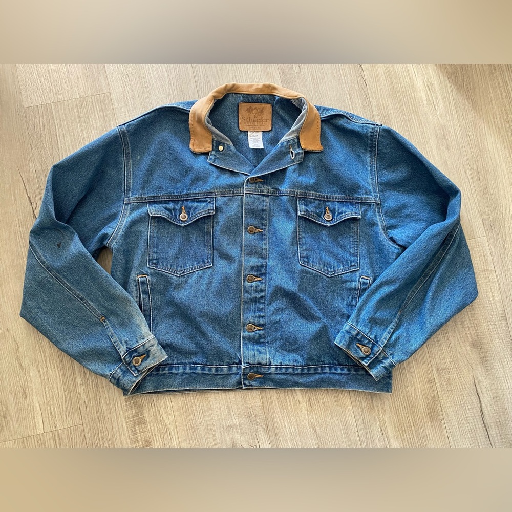 Schaefer Outfitter Legend Denim Jacket Leather Collar USA Yellowstone - Men’s XL